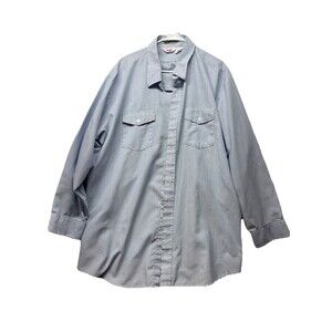 VTG UNITOG Blue Stripe Button Front Work Shirt Union Made in USA size 19-19.5
